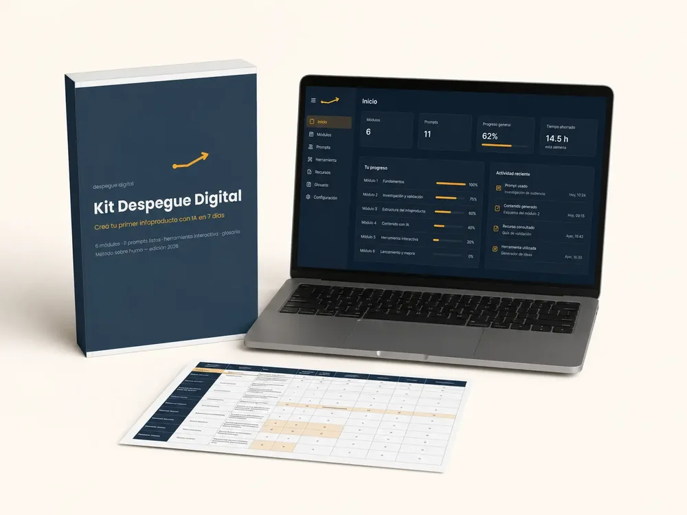 Todo el contenido del Kit Despegue Digital: ebook, herramienta y planilla